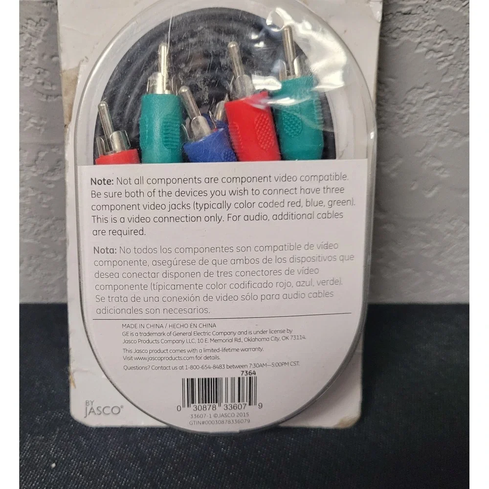 GE-branded 6ft Component Video Cable (model 33607) - New Open Package
